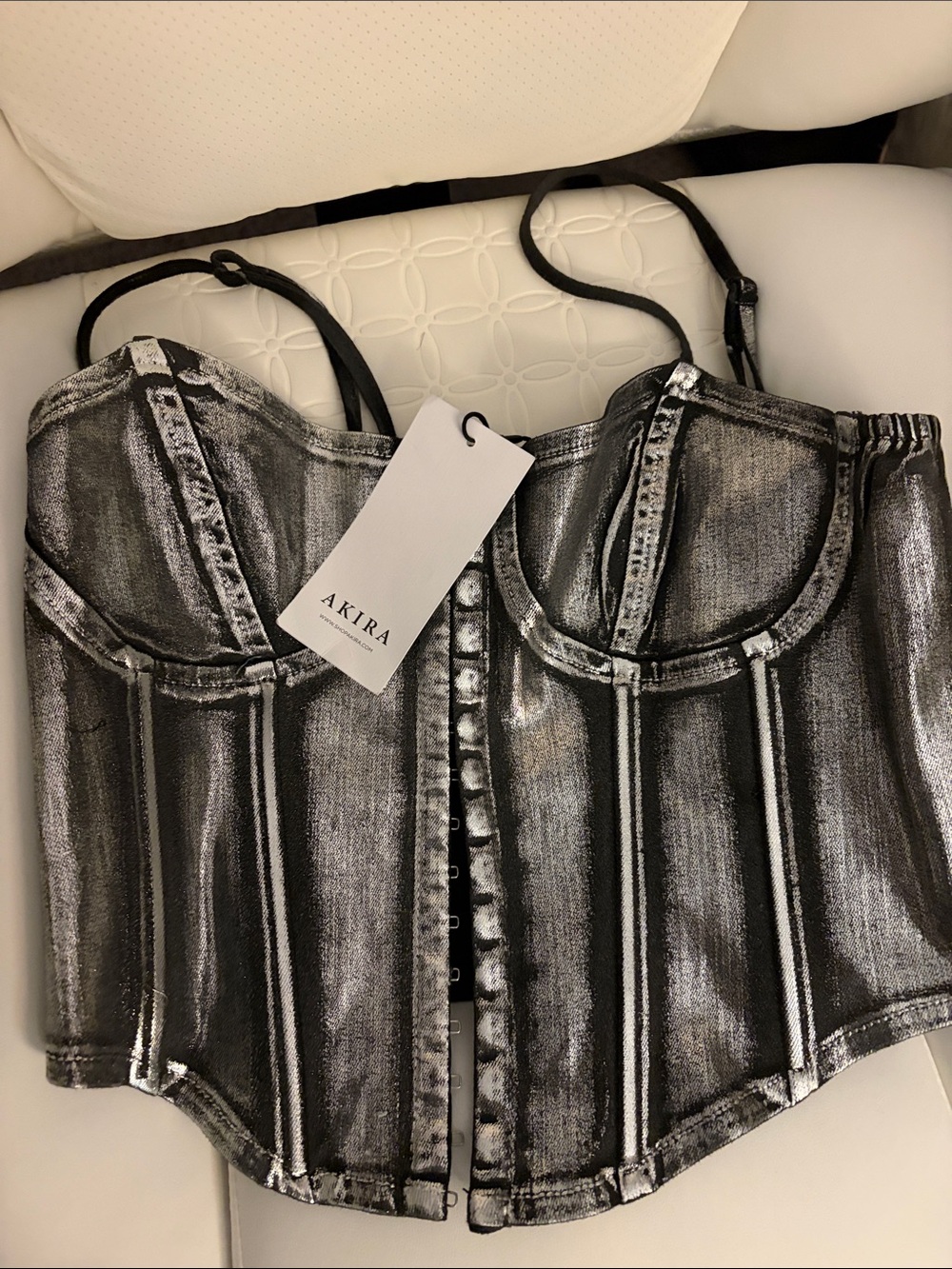 AKIRA Black and Silver Metallic Bustier Corset Top - Picture 2 of 2